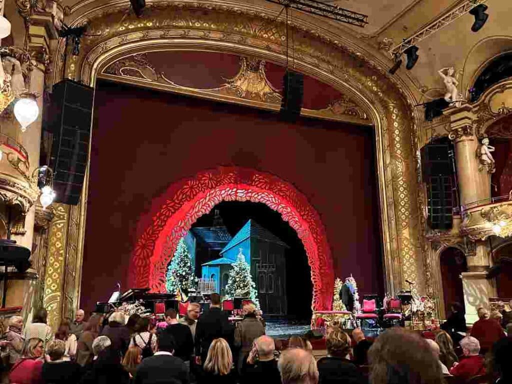 The golden interior in Oslo National Theater, with impressive art details, right before the start of a play