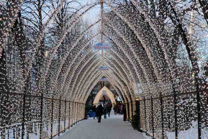 Winter light tunnel in central Oslo